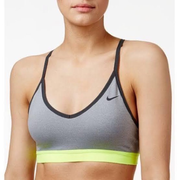 Women's Indy Nike Sports Bra In Grey/Volt(neon Yellow-green) - Picture 5 of 12